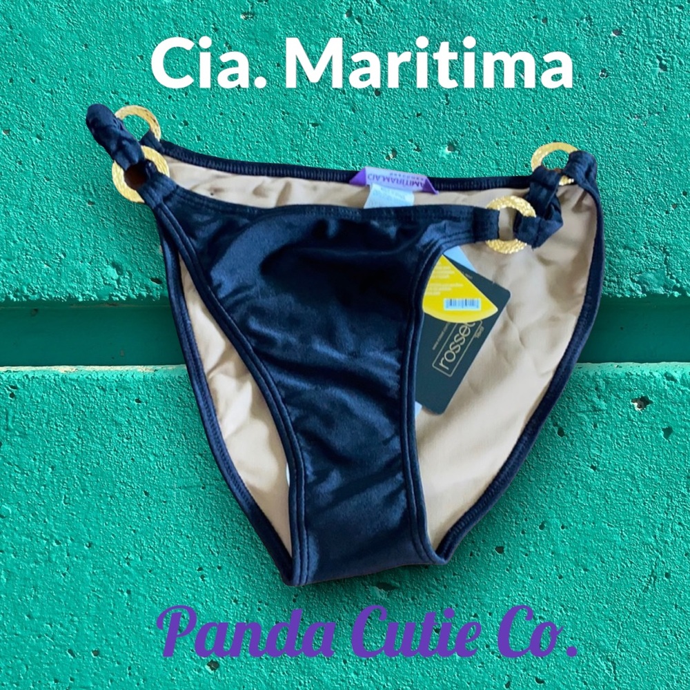 ❤️ 2 for $19 - Cia. Maritima Black with gold rings, Bikini Bottom